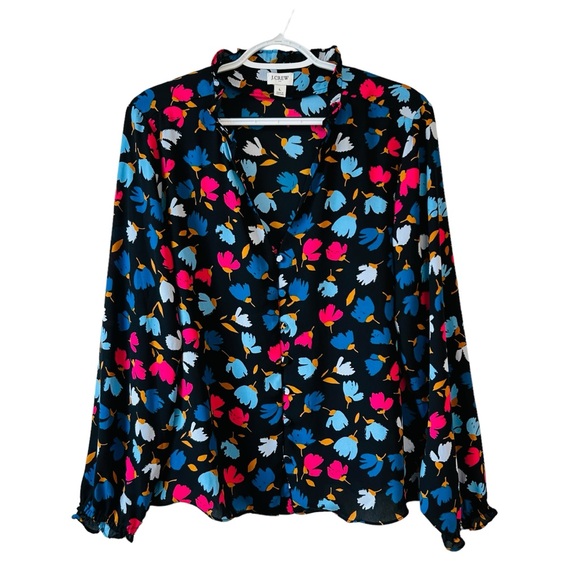 J CREW Women’s Ruffle Multi Colored Floral Print Size L - Picture 2 of 13